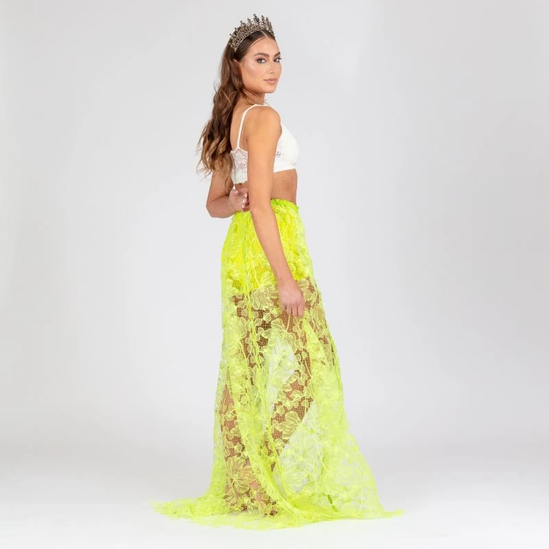 Leilani - Neon Green Embroidered Mesh Maxi Skirt 4 Leilani - Neon Green Embroidered Mesh Maxi Skirt - Image 4