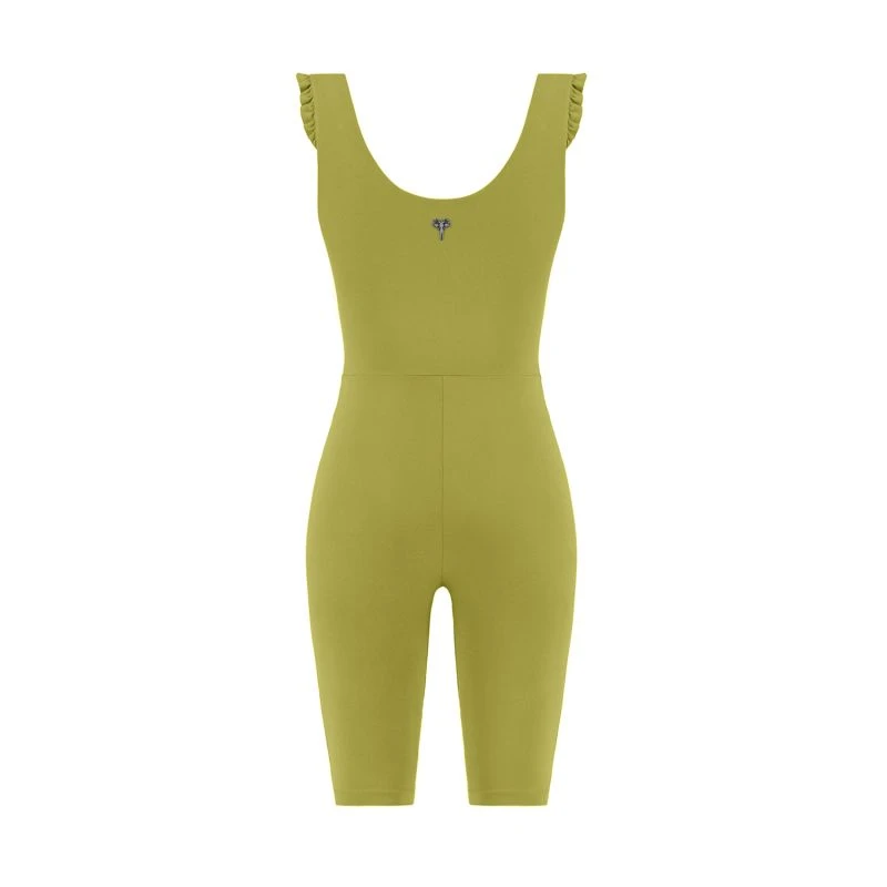 Carla Biker Length Jumpsuit With Shoulder Ruffles Golden Lime 2 Carla Biker Length Jumpsuit With Shoulder Ruffles Golden Lime - Image 2