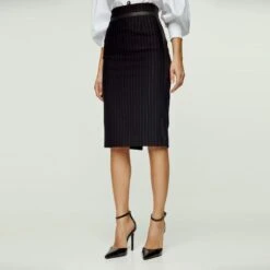 Striped Black Pencil Skirt With Leather Detail -Other || Traffic People Shop dqolbaxeg5ootkepnqka