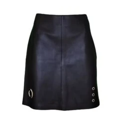 Black Vegan Leather Mini Skirt With Eyelets