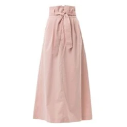 Light Pink High Waist A Line Long Skirt With Belt