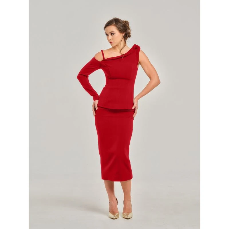 Fierce Red High-Waist Pencil Midi Skirt 9 Fierce Red High-Waist Pencil Midi Skirt - Image 9