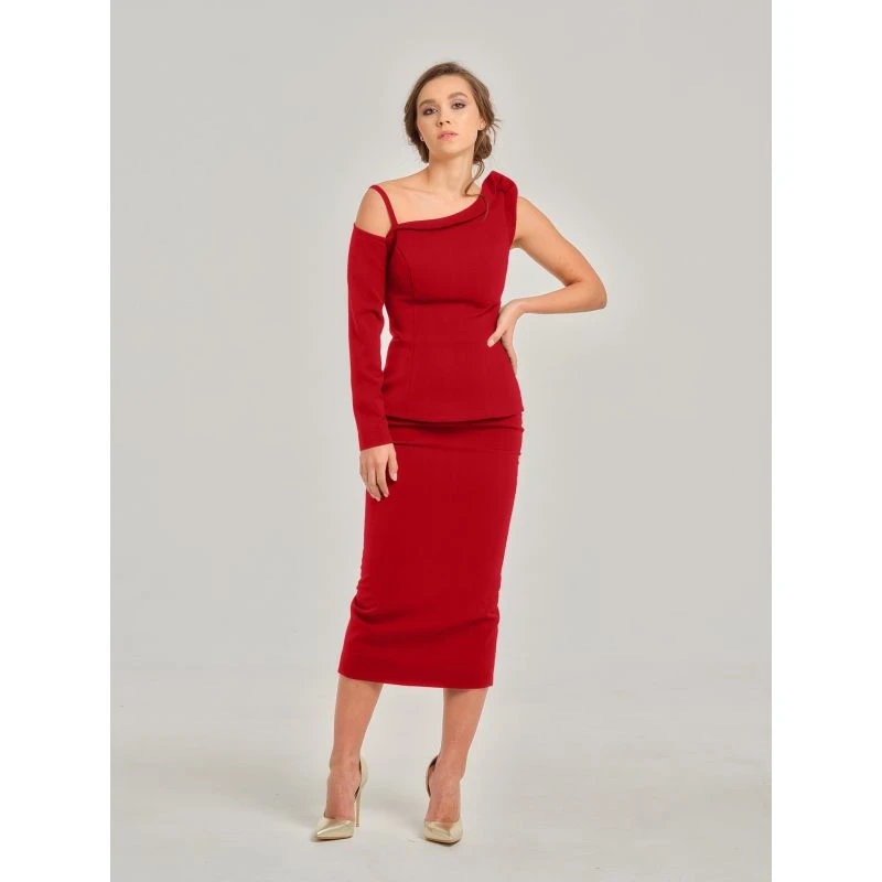 Fierce Red High-Waist Pencil Midi Skirt 12 Fierce Red High-Waist Pencil Midi Skirt - Image 12