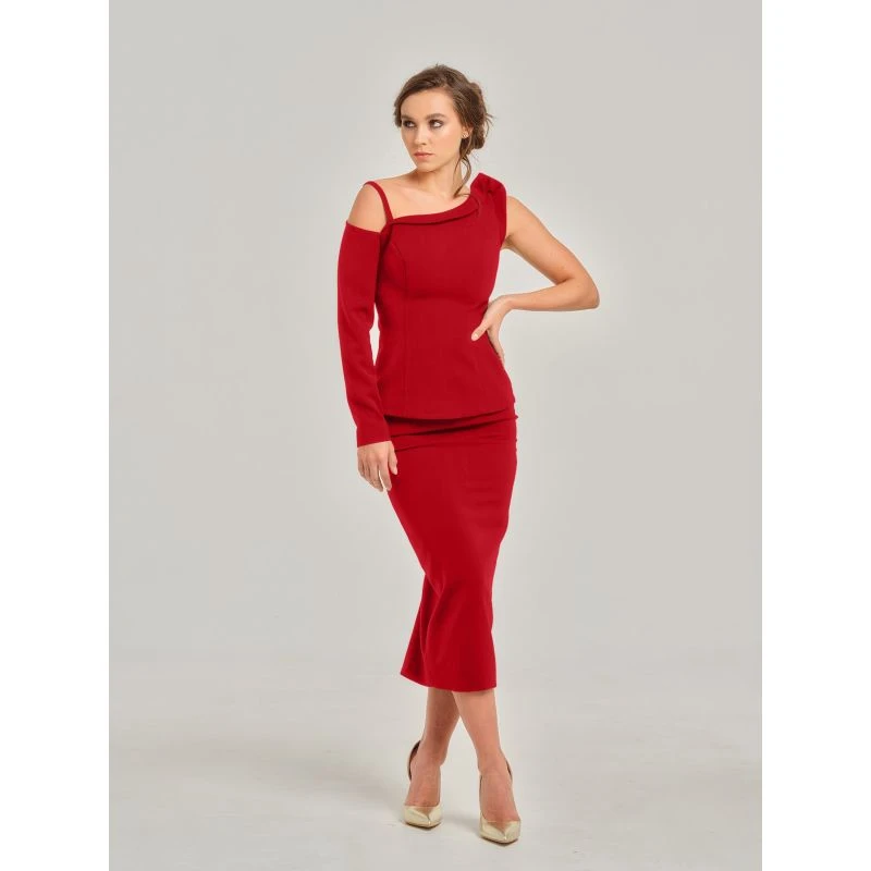 Fierce Red High-Waist Pencil Midi Skirt 10 Fierce Red High-Waist Pencil Midi Skirt - Image 10
