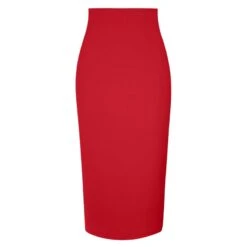 Fierce Red High-Waist Pencil Midi Skirt
