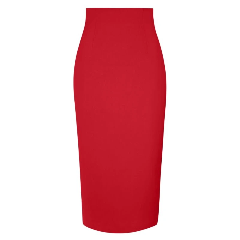 Fierce Red High-Waist Pencil Midi Skirt 1 Fierce Red High-Waist Pencil Midi Skirt
