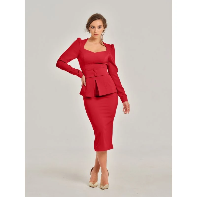 Fierce Red High-Waist Pencil Midi Skirt 7 Fierce Red High-Waist Pencil Midi Skirt - Image 7