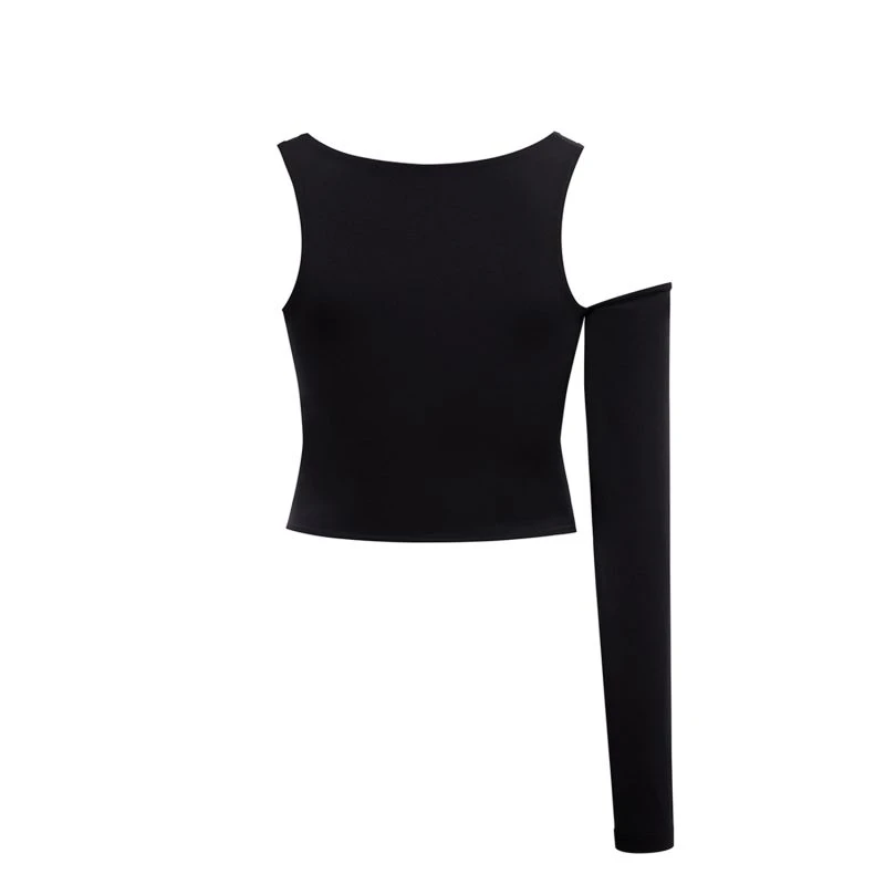 Geo One-Sleeve Crop Top With Mesh Panel Black Beauty 2 Geo One-Sleeve Crop Top With Mesh Panel Black Beauty - Image 2