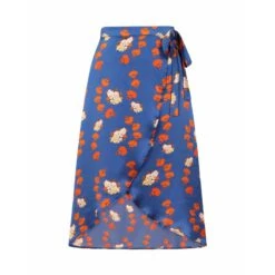 Blue Floral Silk Wrap Skirt