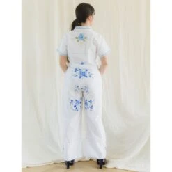 Blue Embroidered Floral Summer Crop Top & Pants Set -Other || Traffic People Shop hand embroidered blue floral crop top pants set 1819af99a7330d7813cf1bb4da91adee