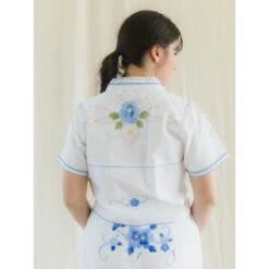 Blue Embroidered Floral Summer Crop Top & Pants Set -Other || Traffic People Shop hand embroidered blue floral crop top pants set 27979c01dec0ece92b72983f3c8cff46