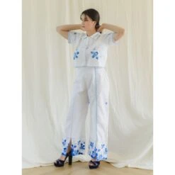 Blue Embroidered Floral Summer Crop Top & Pants Set -Other || Traffic People Shop hand embroidered blue floral crop top pants set 6f5f2a402e5f42809c9fc6b1ded1f7b1