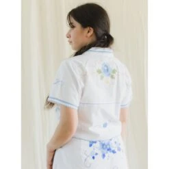 Blue Embroidered Floral Summer Crop Top & Pants Set -Other || Traffic People Shop hand embroidered blue floral crop top pants set 7cfba3df54fa45d9cf52d49870953c55