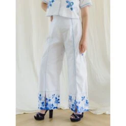 Blue Embroidered Floral Summer Crop Top & Pants Set -Other || Traffic People Shop hand embroidered blue floral crop top pants set 99c2a283145ef378b53246c003f221a5