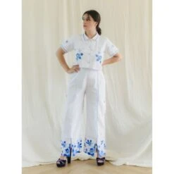 Blue Embroidered Floral Summer Crop Top & Pants Set -Other || Traffic People Shop hand embroidered blue floral crop top pants set d798102ff622dad96140d43fc106f2eb