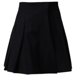 High-Waisted Pleated Black Wool Skirt