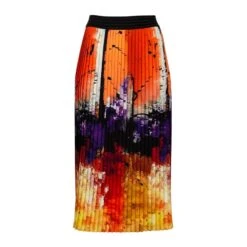 Colorful & Abstract Print Pleated Midi Skirt