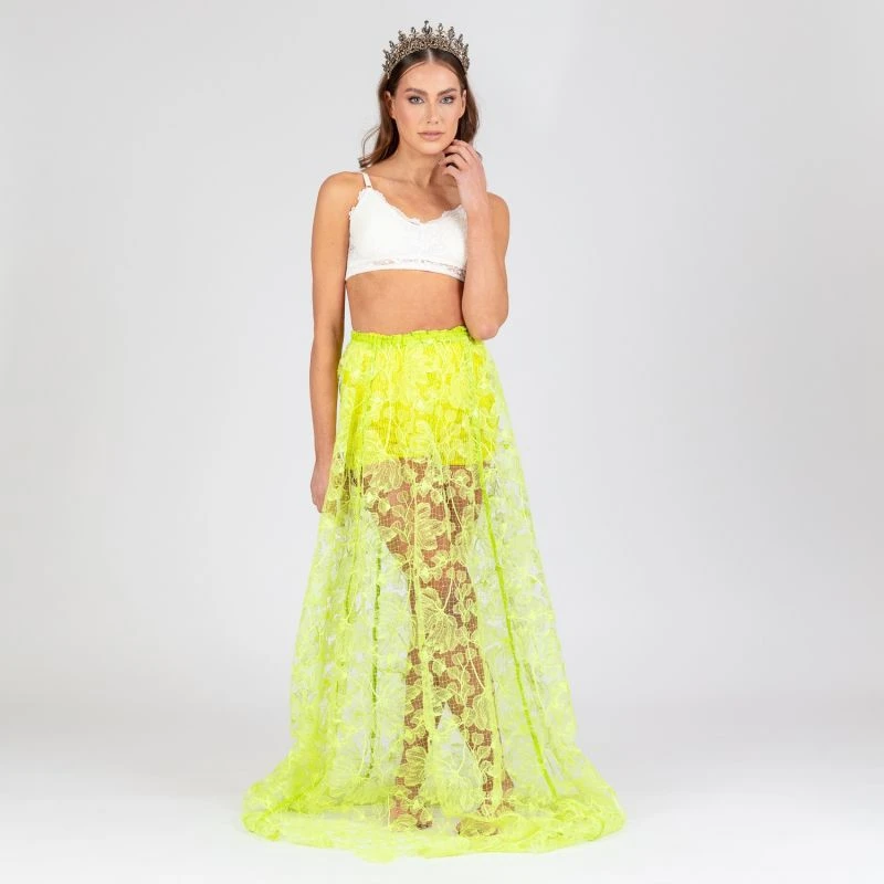 Leilani - Neon Green Embroidered Mesh Maxi Skirt 3 Leilani - Neon Green Embroidered Mesh Maxi Skirt - Image 3