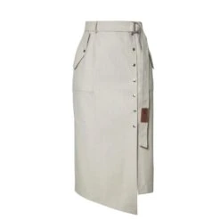 Sue Belted Pencil Skirt In Almond Milk