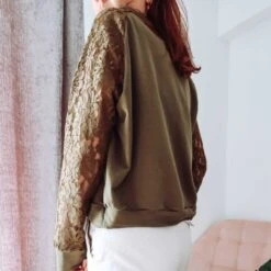 Khaki Green Lace Sleeve Jumper -Other || Traffic People Shop jy47a3hpwwm3rkyvgmwk