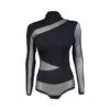 Long-Sleeved Tulle Seamed Bodysuit Nero Black