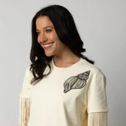 Laines Couture Fringed Tassel T-Shirt With Embellished Cone Shell - Cream -Other || Traffic People Shop laines couture fringed tassel t shirt with embellished cone shell cream 9d40b359d5bae54af2e54c85c0408322