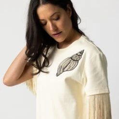 Laines Couture Fringed Tassel T-Shirt With Embellished Cone Shell - Cream -Other || Traffic People Shop laines couture fringed tassel t shirt with embellished cone shell cream a1cc0c58d95d4d10bcbec1c9fdc77569