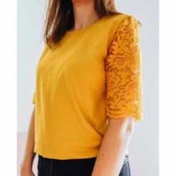 Mustard Cotton Lace Sleeve T-Shirt -Other || Traffic People Shop lr1iyhried2sufnmqtp0