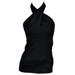 French Phrases Black Halter Neck Top