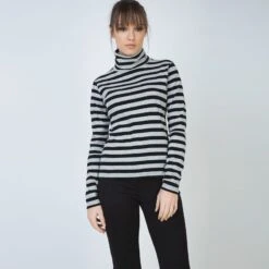 Striped Black & Grey Polo Neck Jumper -Other || Traffic People Shop m0nupjqvokson5pxgzd6