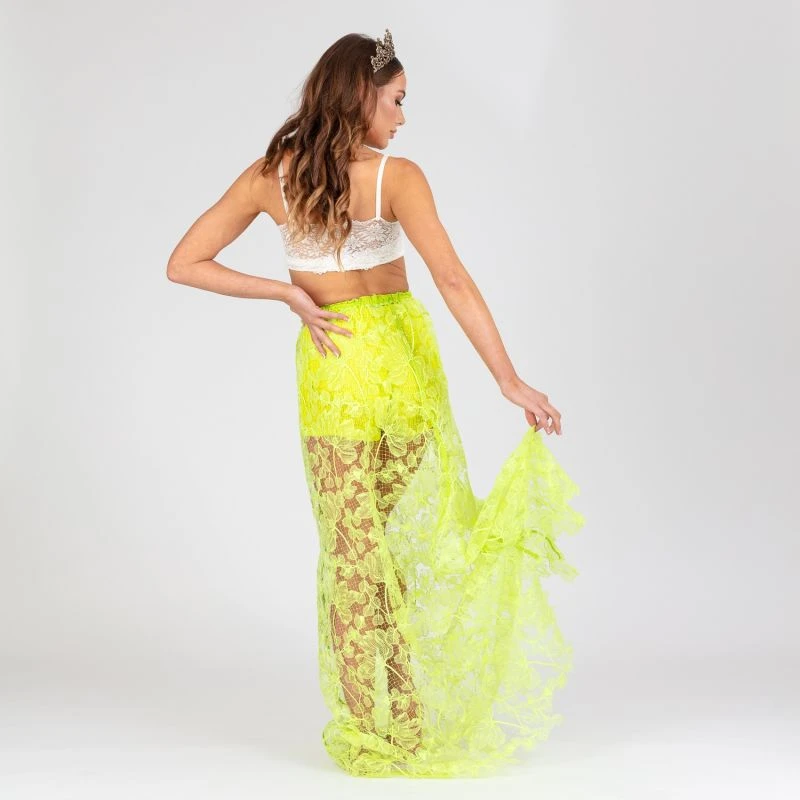 Leilani - Neon Green Embroidered Mesh Maxi Skirt 5 Leilani - Neon Green Embroidered Mesh Maxi Skirt - Image 5