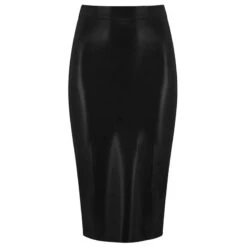 Latex Midi Skirt - Black