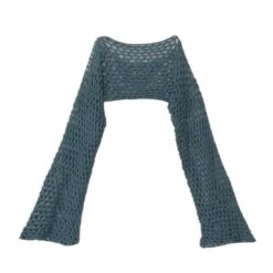 Nancy Super Cropped Long Sleeve Crochet Top In Wedgwood Blue