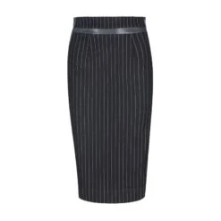 Striped Black Pencil Skirt With Leather Detail