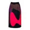 Colorful & Black Abstract Design Pleated Midi Skirt