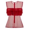 Sheer Tulle-Tiered Sleeveless Top -Red