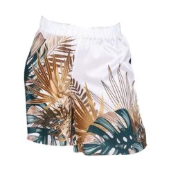 Short White Satin Bermuda Shorts With Tropical Print