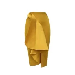 Scuba Midi Structured Skirt With Slit - Mustard