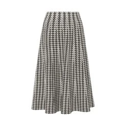 Knitted Pleat Detail Zigzag Pattern Midi Skirt In Black-White