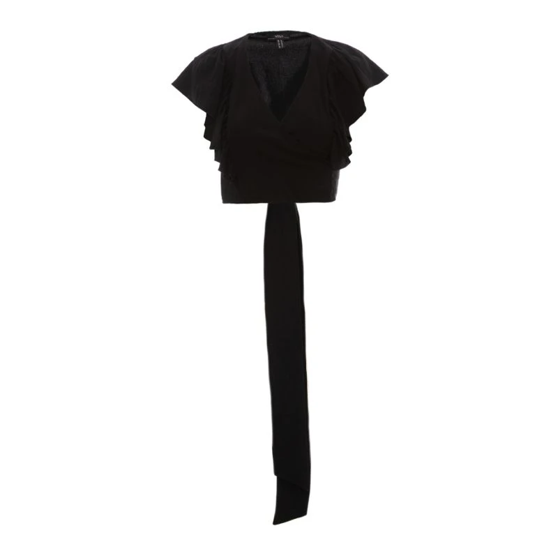 Ruffle Detail Crop Top - Black 1 Ruffle Detail Crop Top - Black