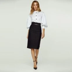 Striped Black Pencil Skirt With Leather Detail -Other || Traffic People Shop u1havpdlodvfhoroa2de