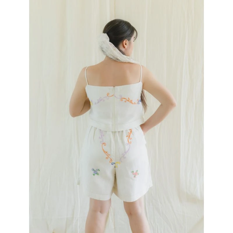 Upcycle Vintage Hand-Embroidered Floral Spaghetti Crop Top & Shorts Set 9 Upcycle Vintage Hand-Embroidered Floral Spaghetti Crop Top & Shorts Set - Image 9