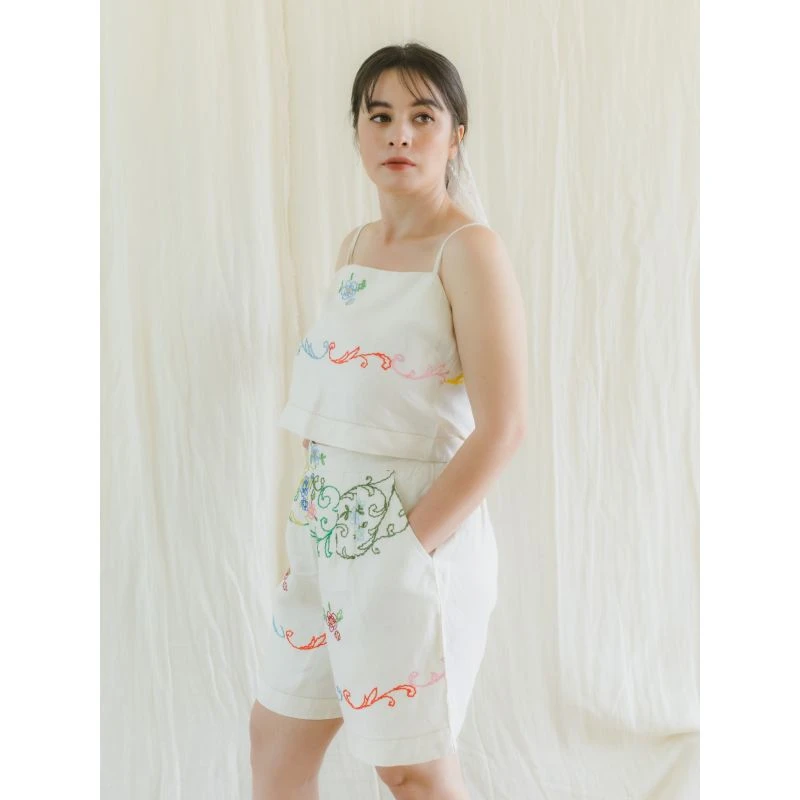 Upcycle Vintage Hand-Embroidered Floral Spaghetti Crop Top & Shorts Set 8 Upcycle Vintage Hand-Embroidered Floral Spaghetti Crop Top & Shorts Set - Image 8