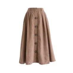 Vintage Chiffon Rich Brown Button Detailed Skirt