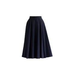 Vintage Flared Rich Navy Blue Cotton Skirt