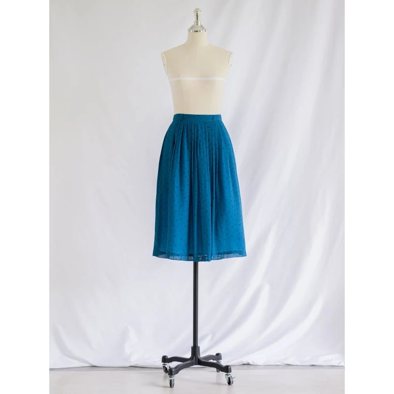 Vintage Green Pleated Flared Chiffon Skirt 2 Vintage Green Pleated Flared Chiffon Skirt - Image 2
