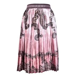 Embroidered Pleated Scarf Midi Skirt In Pink