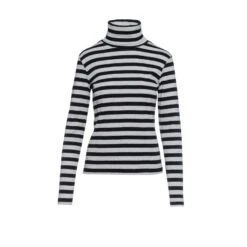 Striped Black & Grey Polo Neck Jumper