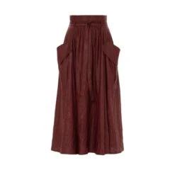 Designer Faux Leather Midi Skirt Bordo