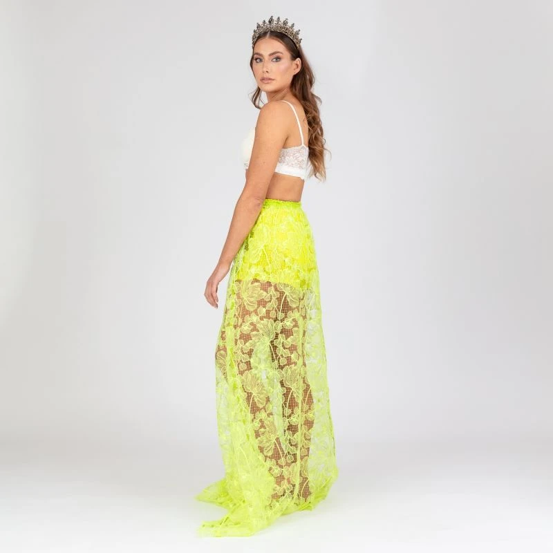 Leilani - Neon Green Embroidered Mesh Maxi Skirt 8 Leilani - Neon Green Embroidered Mesh Maxi Skirt - Image 8